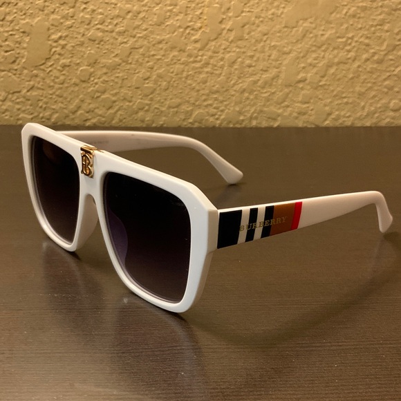 Burberry White Sunglasses with Red and Black Stripes - Picture 1 of 5